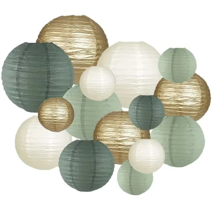Lanterne en papier sauge, décoration de mariage, ensemble de lanternes vertes rétro, une variété de Styles, accessoires de vacances, décoration de la maison