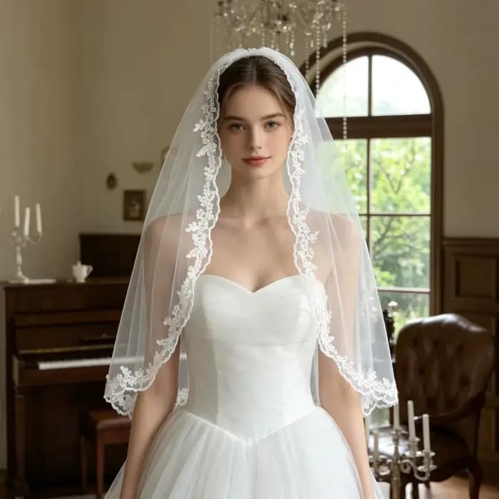 Voiles de mariée SLBRIDAL à une couche en dentelle avec bordure florale et perles, avec peignes, accessoires de mariage pour la mariée