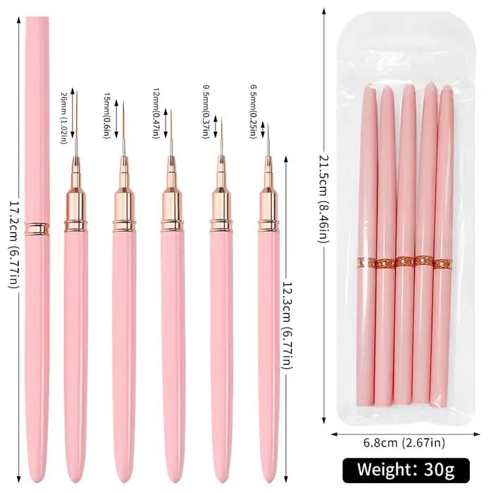 7/10/12/15/20m rose français Nail Art Liner peinture brosse 5 pièces/ensemble Ultra-mince lignes allongées ongles dessin stylo brosse bricolage manucure