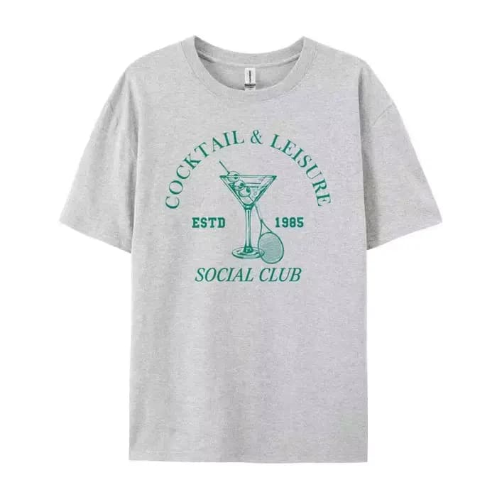 T-shirt à manches courtes pour femmes, T-shirt graphique rétro, T-shirt vintage, T-shirt de sport de tennis, T-shirt d'amant de cocktail, Unisexe, Vacances, Loisirs