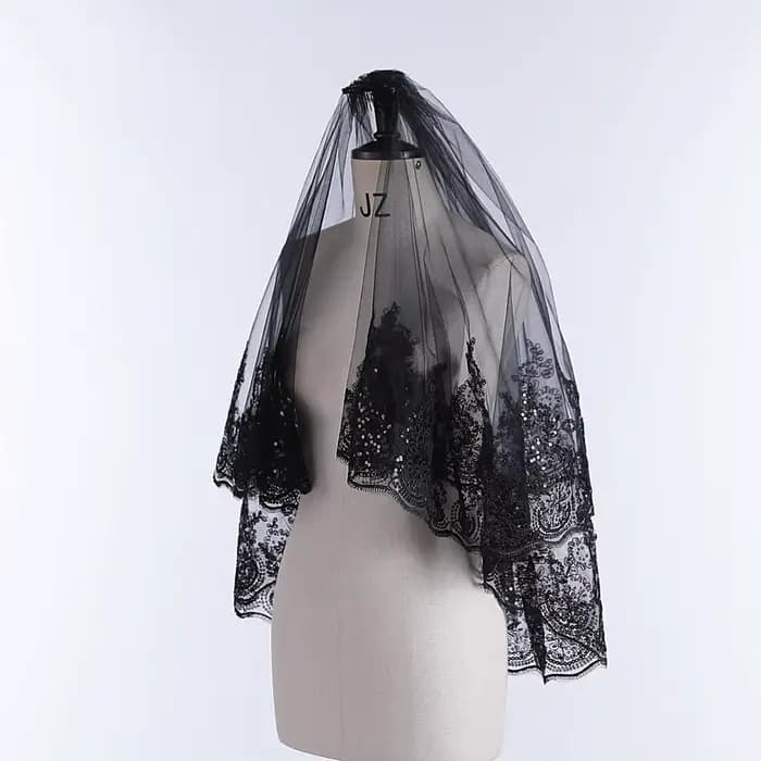 Nouveauté Voile De mariée 2 couches blanc ivoire noir bord appliqué voiles De mariée court noir dentelle voiles De mariée Velo De Novia