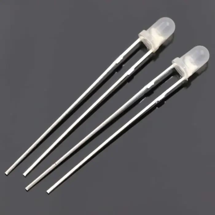 1000 pièces F3mm 2 broches bicolore diffusé rouge bleu vert non polaire Transparent DIP LED Diode électroluminescente