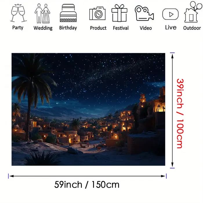 Fond de scène de la nativité - Starry Night Manager et Bethlehem Village, polyester, décorations de Noël et religieuses