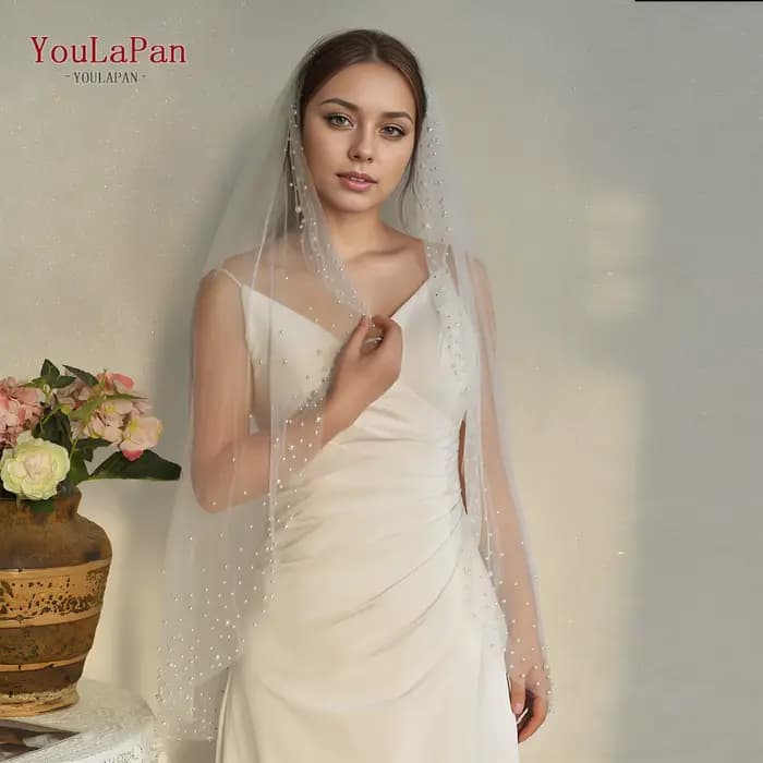YouLaPan V275 classique femmes doigt perle voile monocouche voile de mariage avec peigne et bord affichage petite amie proposition voile