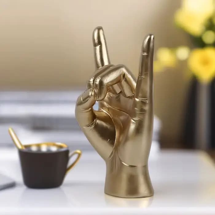 Décoration dorée, signe de musique, Statue de main Rock, salon, chambre à coucher, Sculpture de geste de main moderne, étagère de maison, cadeau de bureau