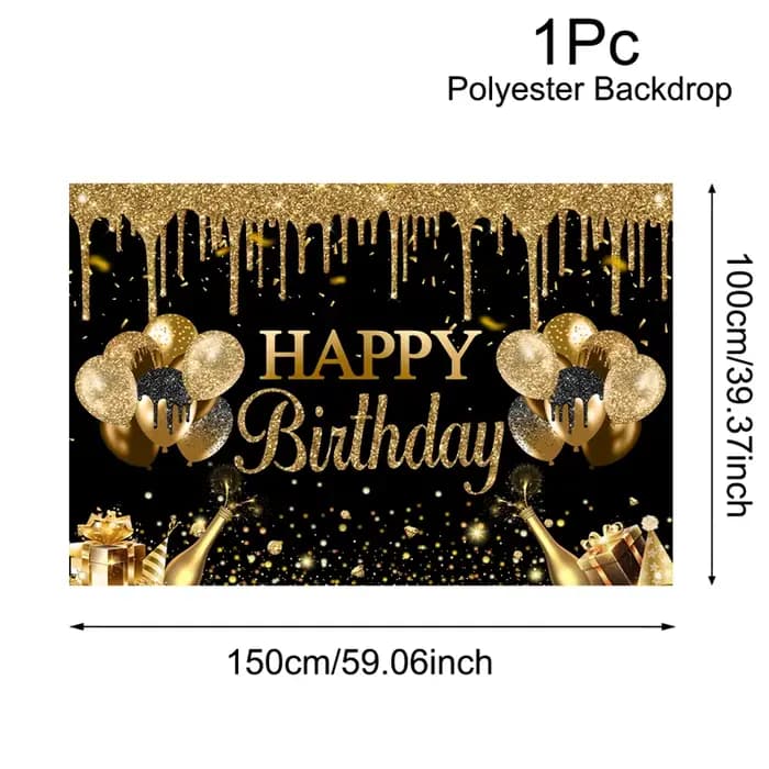 Tissu de fond en Polyester pour fête d'anniversaire à paillettes dorées, bannière d'arrière-plan parfaite pour la fête à thème de joyeux anniversaire pour adultes en or noir