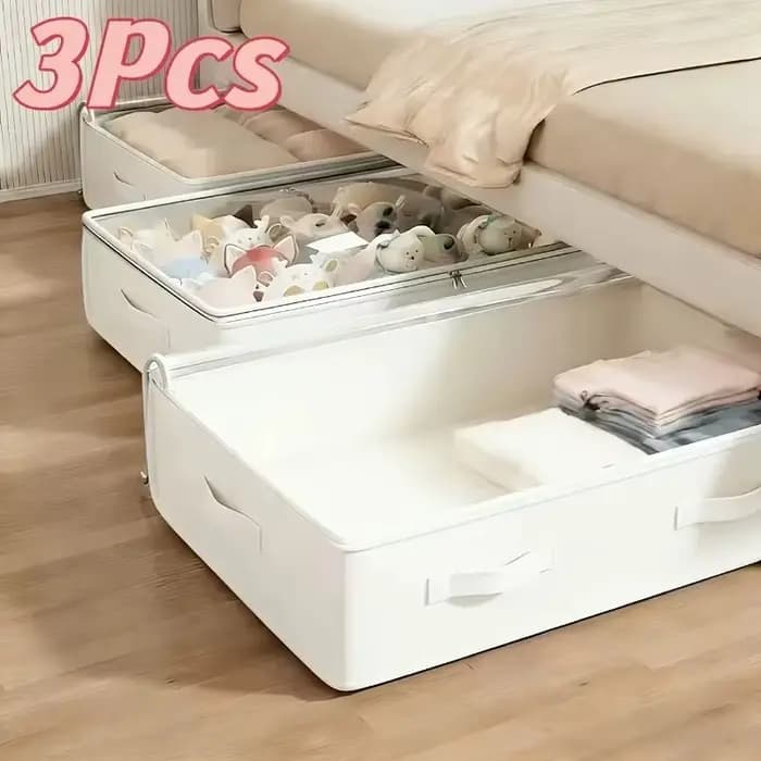 Lot de 3 boîtes de rangement sous lit grande capacité, pliables avec couvercle, anti-poussière, multi-usages