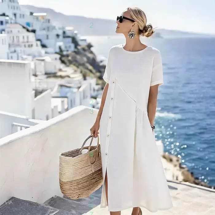 Robe en coton et lin, robes printemps-été, robe midi à boutons et poches, combinaison décontractée, playsuit