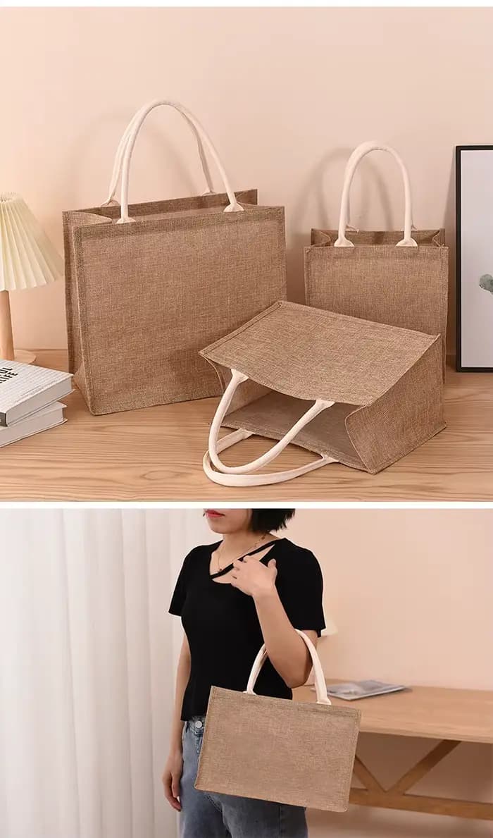 Sac en lin sacs en coton peints à la main sacs d'imitation portables en Jute sacs en lin sacs à provisions sacs laminés