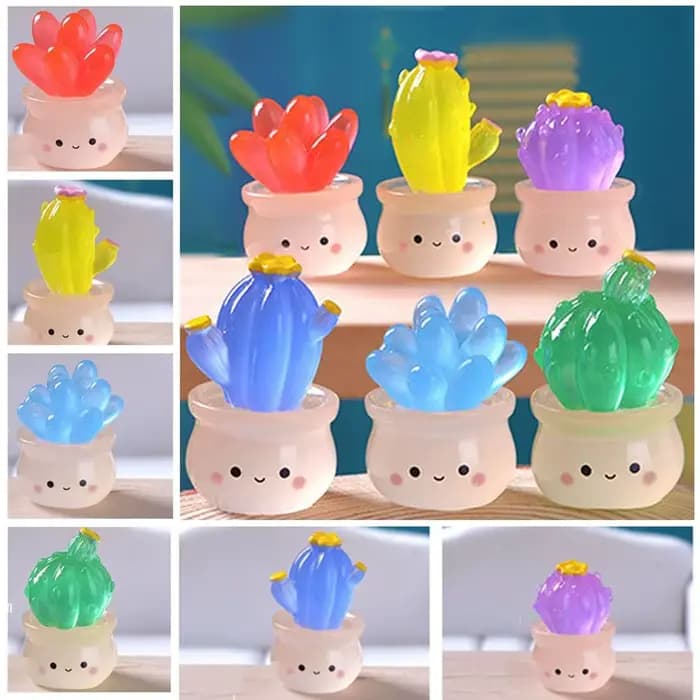 Mini Figurines de Cactus succulents lumineux, mignon et réaliste, lueur nocturne, artisanat en résine, ornements de plantes en pot