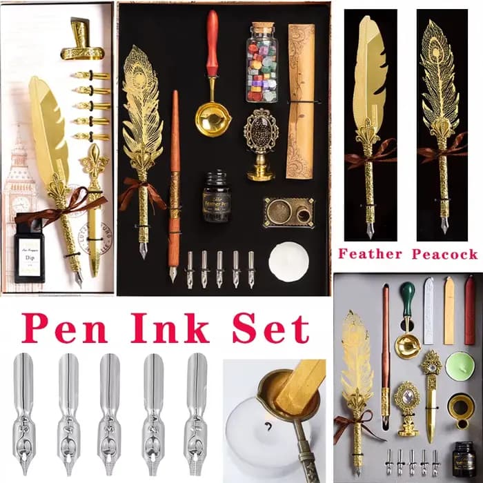 Ensemble de stylos plume créatifs européens, stylos à encre trempée rétro, fournitures scolaires et de bureau, sceau de peinture mécanique, stylo plume d'avertissement