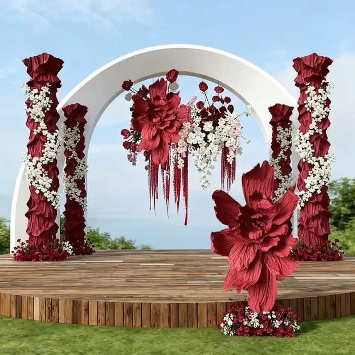 Grande fleur en papier rose artificielle faite à la main pour décoration de mariage, mur de fond, vitrine, fleur géante en papier pour décoration de fête d'automne