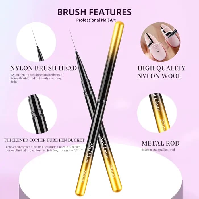 Brosse de revêtement pour Nail Art de couleur noire, avec manche en métal, constructeur de Gel UV acrylique, brosse de peinture pour manucure à faire soi-même, pour conception dégradée