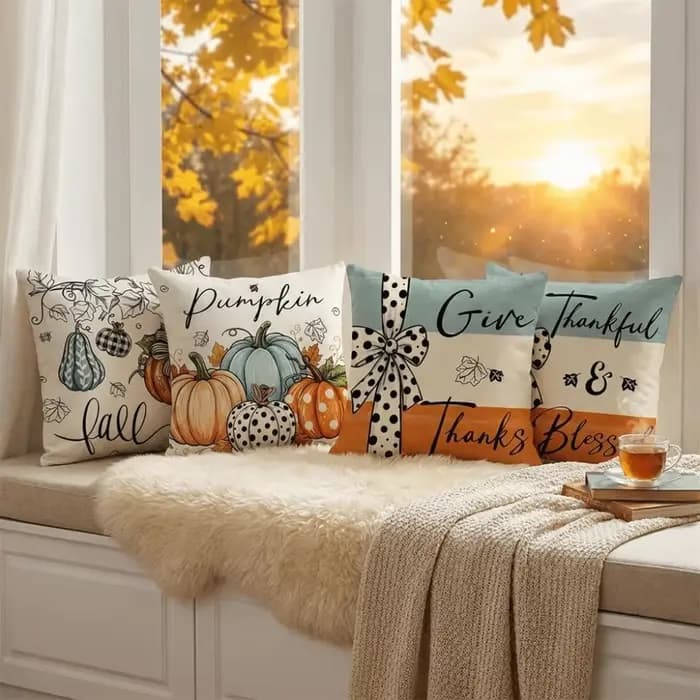 Housse de coussin en lin imprimée pour Thanksgiving, motif dessin animé, décorative et festive, douce et confortable, pour la décoration intérieure