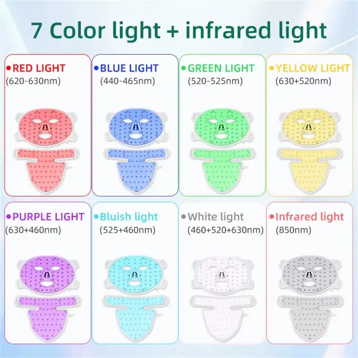 Masque de luminothérapie rouge ou ensemble LED visage et cou avec 120 perles LED, 8 couleurs, infrarouge proche, pour raffermir la peau et contrôler le sébum