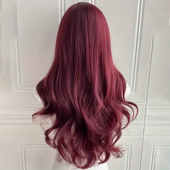 Perruque synthétique couleur vin rouge avec grandes boucles pour fête d'Halloween, perruque de cosplay, perruque quotidienne, ensemble de perruques en fibre capillaire haute température