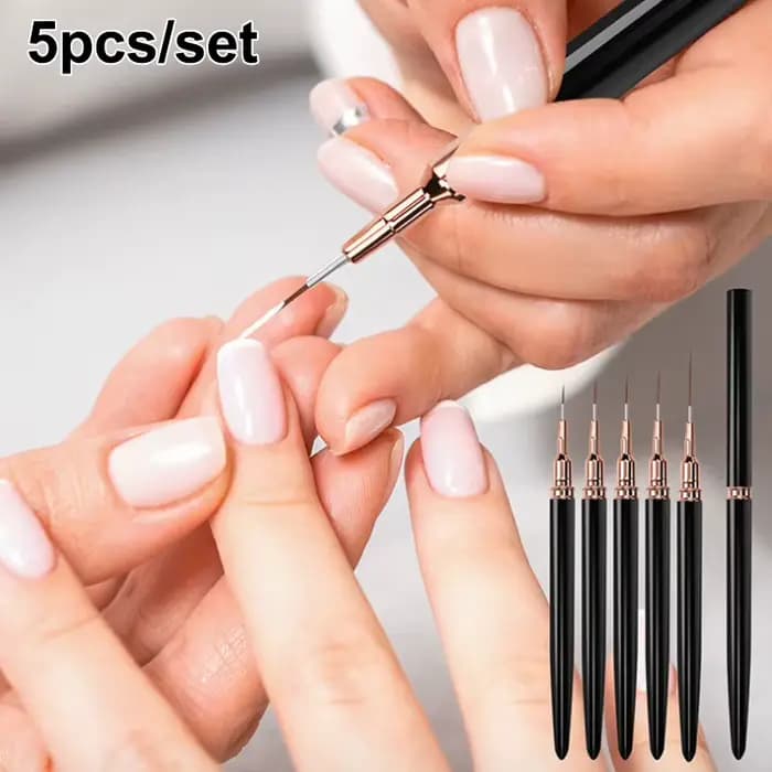 Ensemble de 5 pinceaux professionnels pour nail art, 7/9/11/15/20 mm, pour la création de motifs, la peinture, la manucure DIY, outil de salon pour ongles