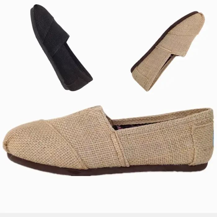 Chaussures basses décontractées en lin, style paresseux, en toile de lin, avec tressage en paille et corde de lin, respirantes pour femme