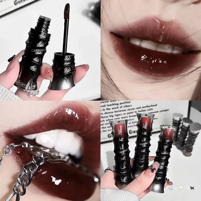 Gloss à lèvres rouge foncé style punk