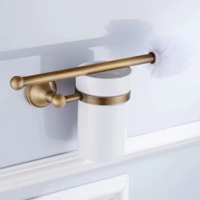 Pendentif de salle de bain rétro, tasse en céramique blanche, poignée en laiton, support pour brosse de toilette, adapté à la décoration de la salle de bain
