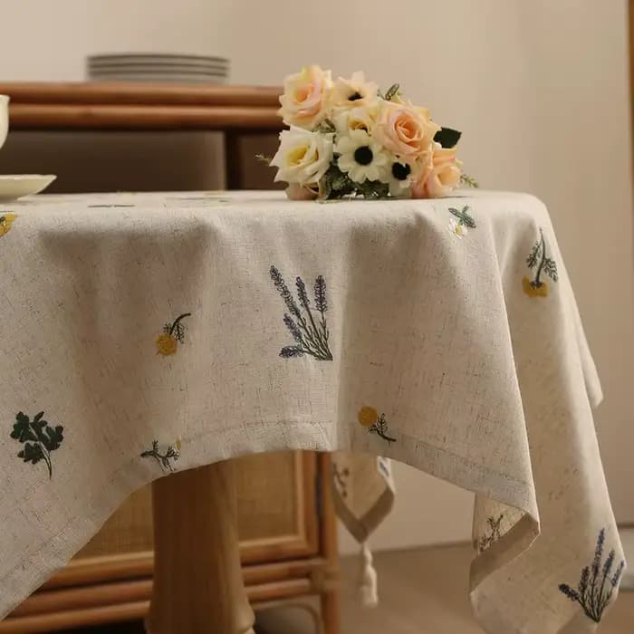 Nappe en lin avec oreille de blé brodée, pour cuisine, salon, Table à manger, décor de Table de rassemblement festif