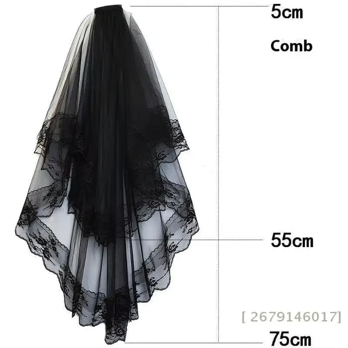 【YY26】Voile de mariée en dentelle à deux couches, voiles de mariage noirs avec peigne, voiles de mariée courts, accessoires de coiffure pour costume de cosplay