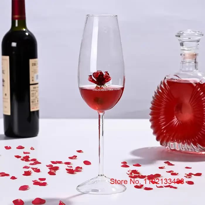 Verre à Champagne en Clip avec Rose à l'Intérieur, Cadeau Créatif, pour ixde Mariage, Flûtes Romantiques, Gobelet de Bordeaux