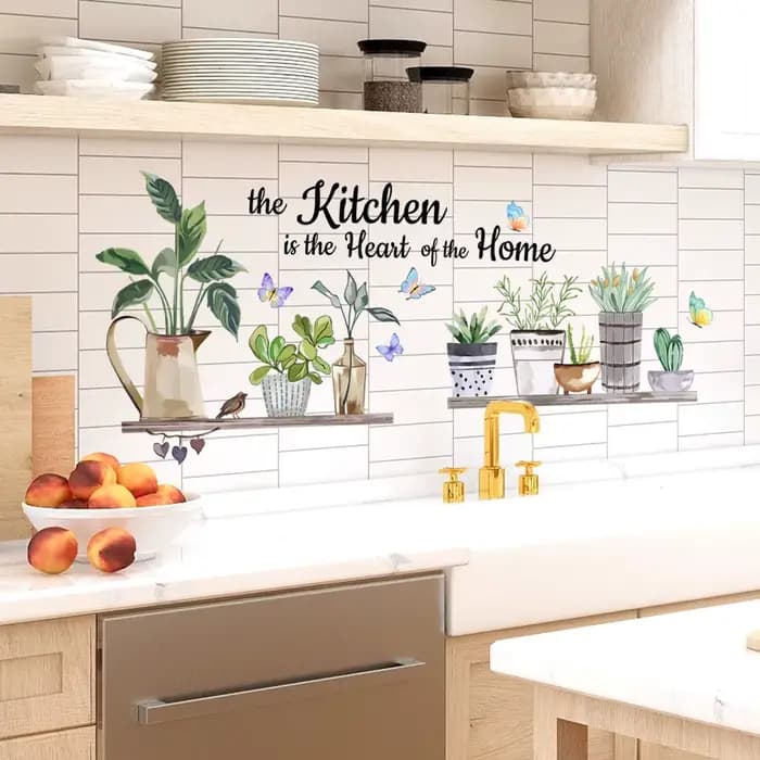 Autocollants muraux plantes vertes de cuisine, Art de cuisine, papillon, fleur, citations de cuisine, décorations artistiques pour la maison, sparadrap muraux