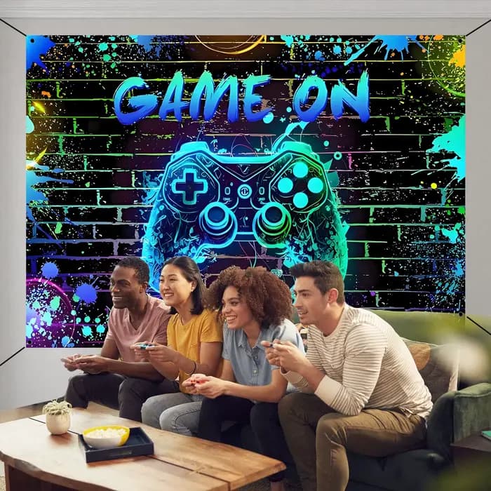 Jeu sur toile de fond jeu vidéo pour niveleur fête d'anniversaire décoration jeu vidéo joyeux anniversaire fond jeu nuit Arcade néon G