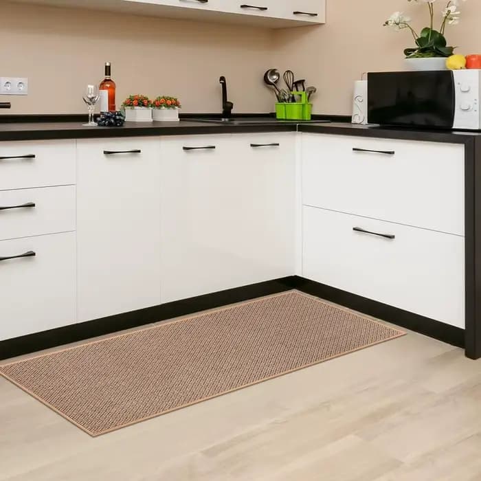 Tapis de sol de cuisine tissé en lin, antidérapant, délavé, fond en caoutchouc, sergé naturel, porte d'entrée en lin, Long, résistant à l'huile, Durable