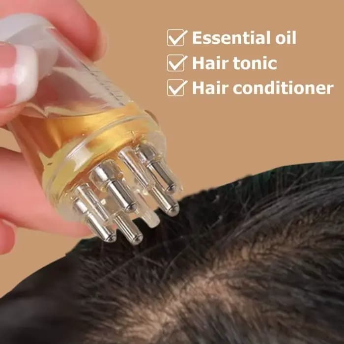 Flacon applicateur d'huile capillaire – Peigne de massage du cuir chevelu pour huiles essentielles et sérums, favorise la croissance des cheveux, outil relaxant pour le soin de la tête, 6 ml