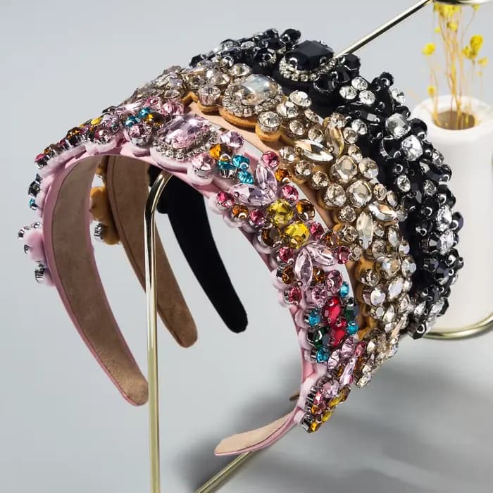 Serre-tête Baroque Rétro Européen-Américain pour Femme, Entièrement Incrusté de Strass Colorés, Accessoire de Cheveux Tendance pour Sorties