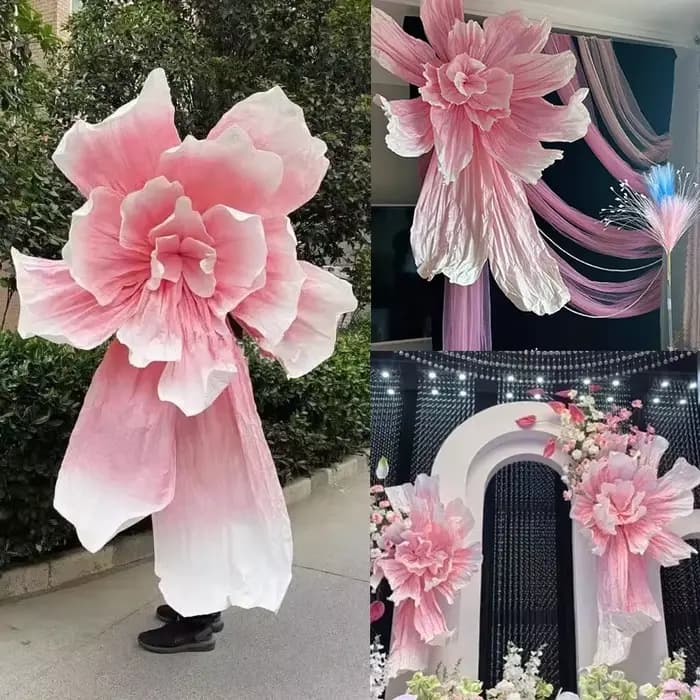 Grande fleur en papier rose artificielle faite à la main pour décoration de mariage, mur de fond, vitrine, fleur géante en papier pour décoration de fête d'automne