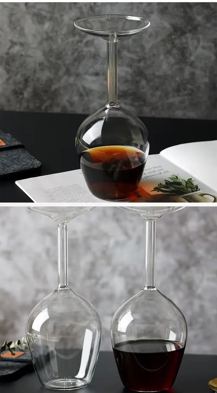 Verre à vin créatif à l'envers, tasse à vin rouge à longue tige de 400ML avec un Design inversé amusant, cadeau de noël Unique pour les amateurs de vin