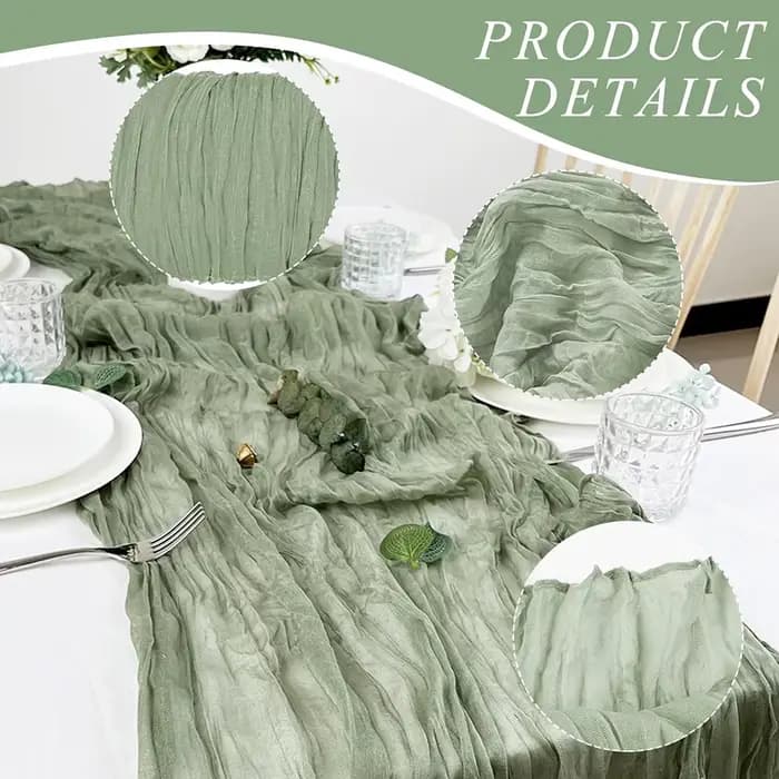 Chemin de Table vert sauge Boho rustique gaze tapis de Cheesecloth chemin de Table mariage douche nuptiale pure gaze pièce maîtresse décoration de la maison