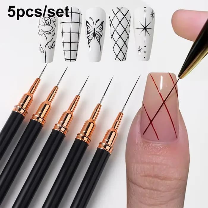# Lot de 5 pinceaux professionnels pour nail art, pour la création de motifs et la peinture, pinceaux liner pour gel, pour ongles 7/9/11/15/20mm.