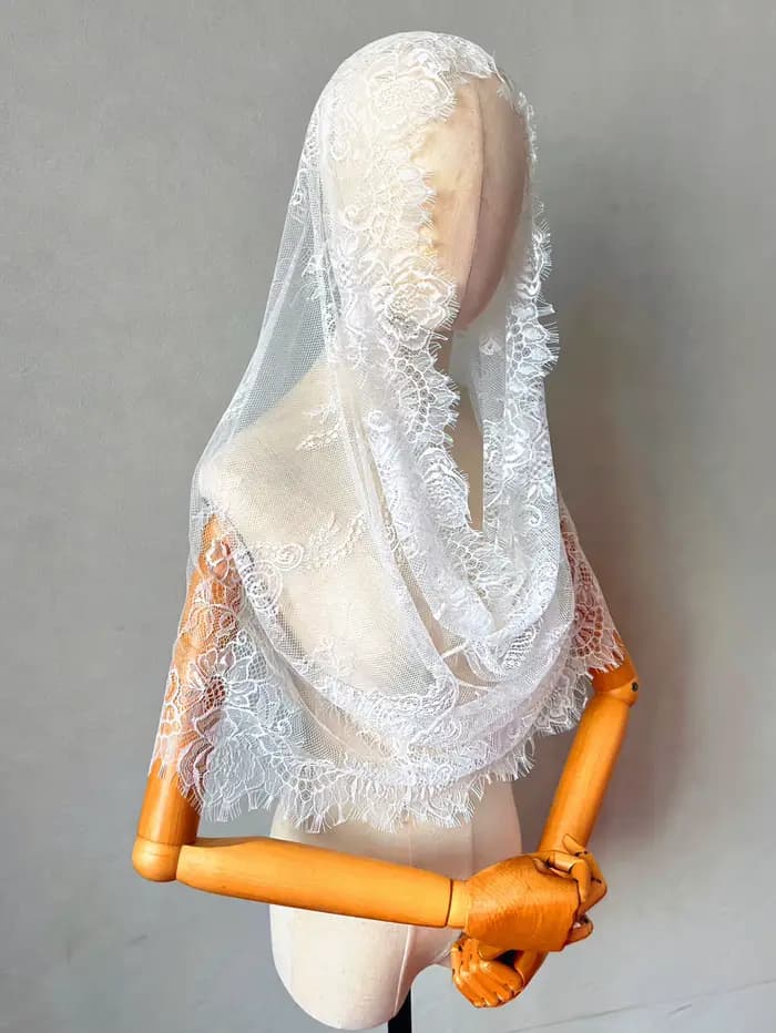 Voile d'église mantille en dentelle, couverture de tête en mousseline de masse latine, voile chrétien espagnol noir pour mariage, chapelle de mariée, voile catholique
