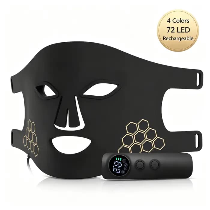 Masque LED Visage 4 Couleurs, Appareil de Soin de la Peau à Lumière Rouge et Bleue, 72 Perles LED, Masque de Beauté Rechargeable sans Fil avec Minuteur pour Soin du Visage à la Maison, Homme Femme