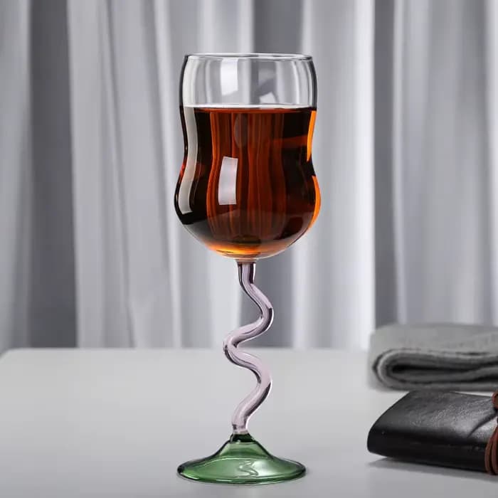 Verres à vin ondulés nordiques créatifs, gobelet vintage, boule d'ambre bleu, tige incurvée rose, verres à vin rouge, tasse, 360ml, 12oz, 1 pièce