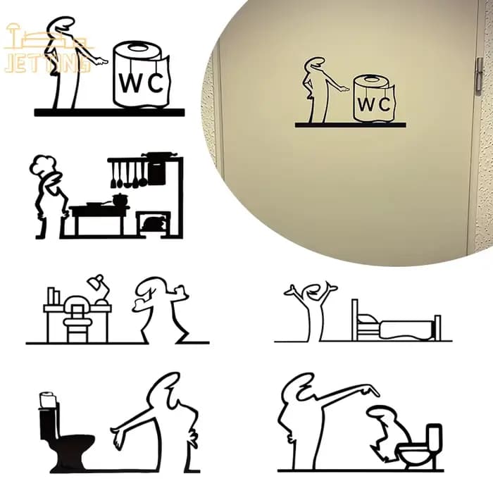 La Linea – autocollants d'art au trait minimaliste, autocollant de porte pour chambre à coucher, cuisine, salle de bain, signe de personnage de dessin animé, décoration de la maison