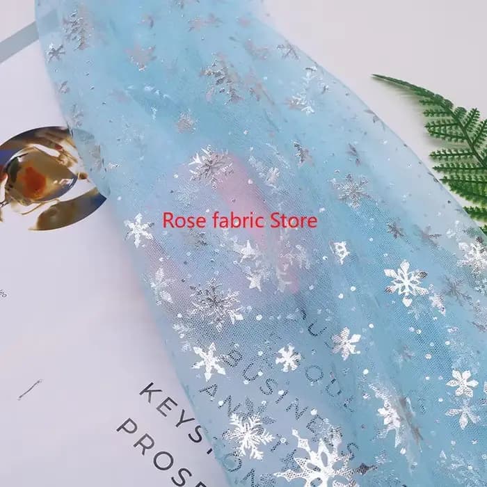 Tissu en dentelle imprimé flocon de neige argenté, 8 couleurs, tulle en maille de flocon de neige vert glace pour robe tutu pour filles, accessoires de tir, robe de noël