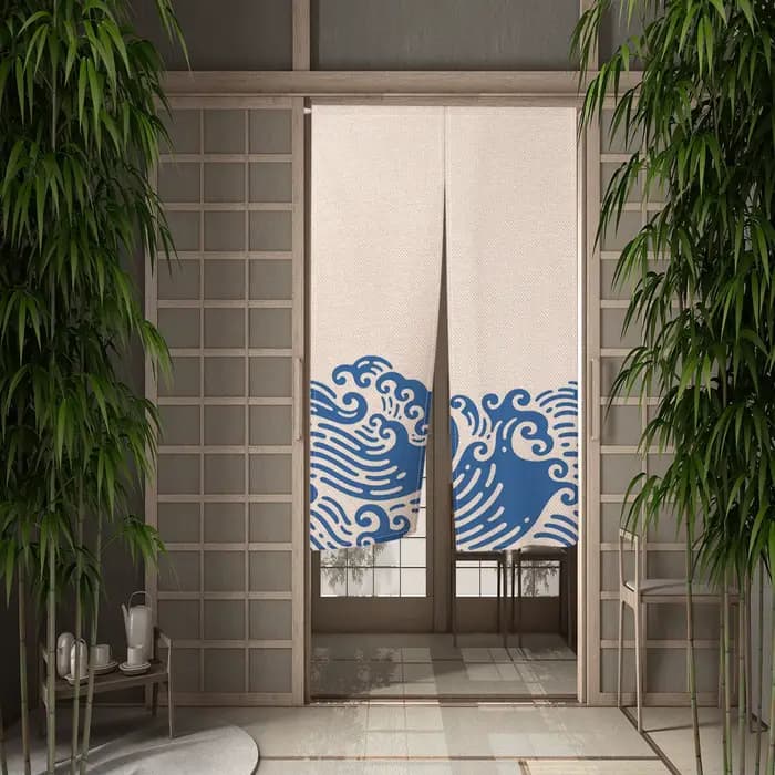 Rideau de porte imprimé japonais Oke Agawa Waves, rideau de porte Ukiyo-e, drapé de séparation de chambre et de cuisine, demi-rideaux d'entrée