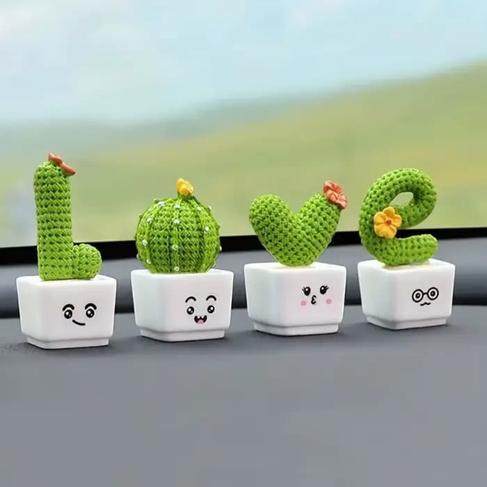 1 lot de 4, Cactus succulent en résine, Mini plante verte, voiture, bureau, maison, salon, artisanat créatif, petit Cactus frais, décoration