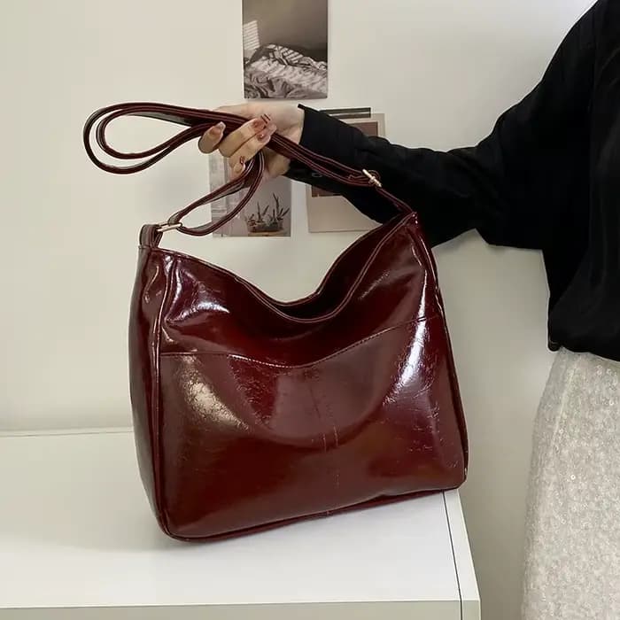 Sac à Main en Cuir Rouge de Grande Capacité pour Femme, Fourre-Tout Assressenti, Décontracté, de Haute Qualité, Nouvelle Collection