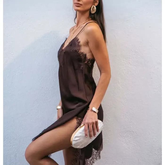 MUJER dentelle Slip Mini robe femmes Satin dos nu robe d'été femme asymétrique fête femmes robe Sexy robes de plage pour les femmes