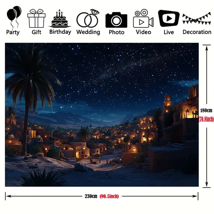 Fond de scène de la nativité - Starry Night Manager et Bethlehem Village, polyester, décorations de Noël et religieuses