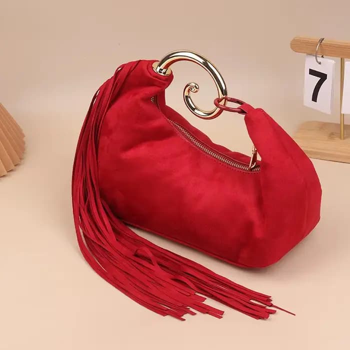 Sacs de soirée vintage tendance pour femmes, sacs à main en faux daim de luxe français avec poignée en métal durable