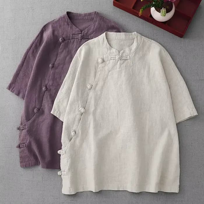 Vêtements bouddhistes en coton et lin pour femmes, chemise de méditation à manches courtes, vêtements de thé, nouveau haut chinois