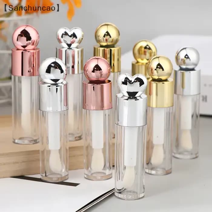 、1San⚡5ml Tube de brillant à lèvres galvanisé Transparent rose/or/argent tige épaisse grande tête de brosse bouteille