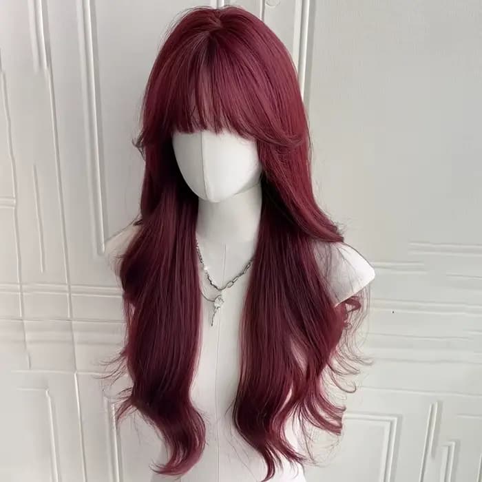 Perruque synthétique couleur vin rouge avec grandes boucles pour fête d'Halloween, perruque de cosplay, perruque quotidienne, ensemble de perruques en fibre capillaire haute température